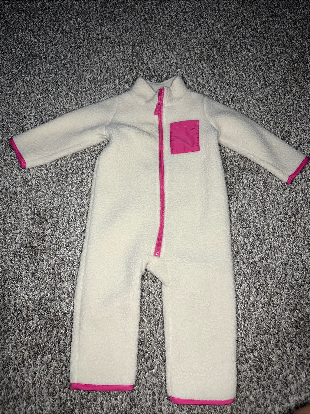 Carter's Cream Fleece One-Piece With Pink Trim